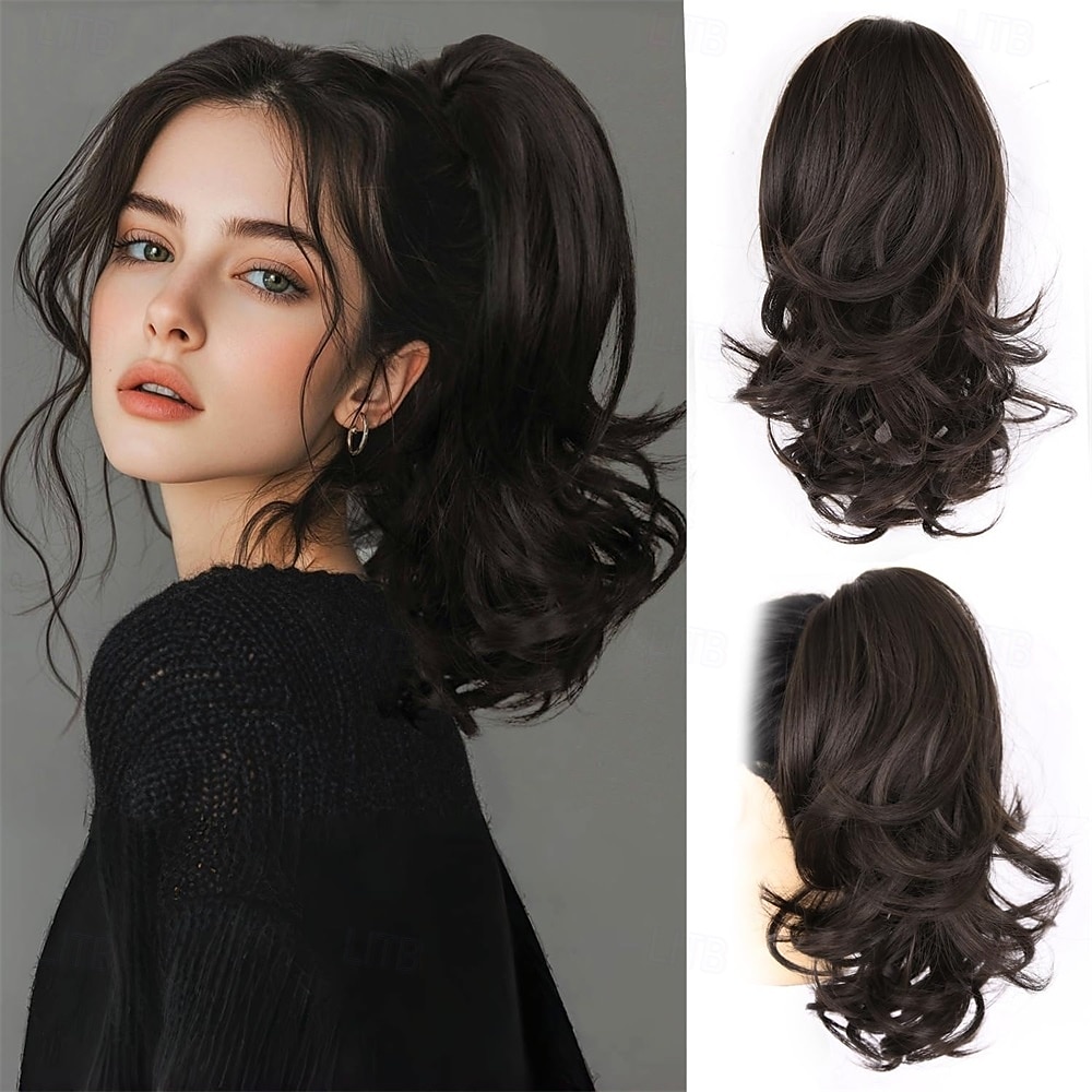 Extension de queue de cheval blonde de 14 pouces - extensions de cheveux ondulées en queue de cheval à pince, extensions de cheveux synthétiques, queue de cheval à clipser, queues de cheval pour de 2025 ? $11.49 –P3