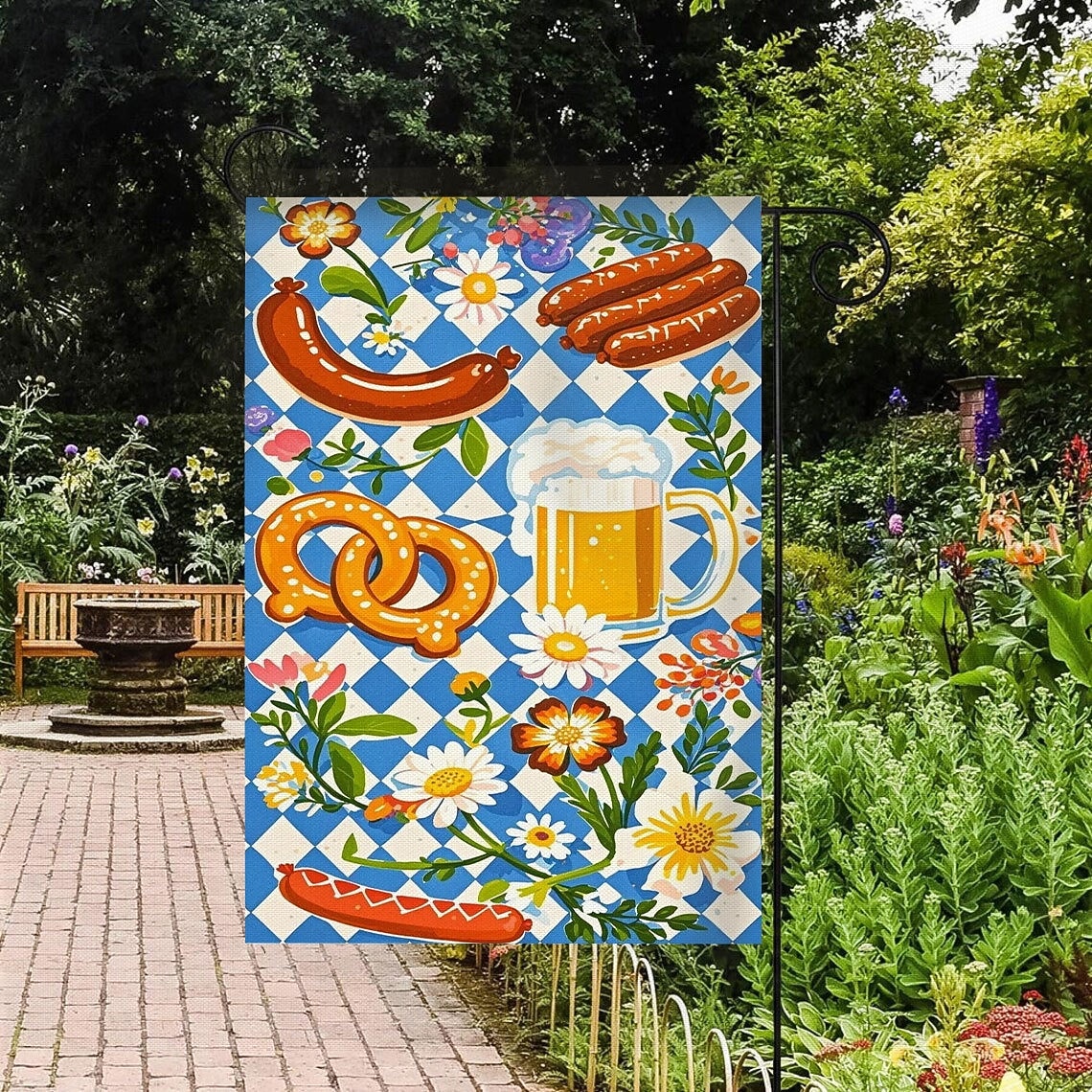 Oktoberfest Gartenflagge Deutsches Bayerisches 12 x 18 Zoll Gartenflaggen kleine Gartenflaggen für draußen Außenfahnen Bierdesign weiß blau kariert Feiertagsgartenflaggen 2025 - $7.99 –P2