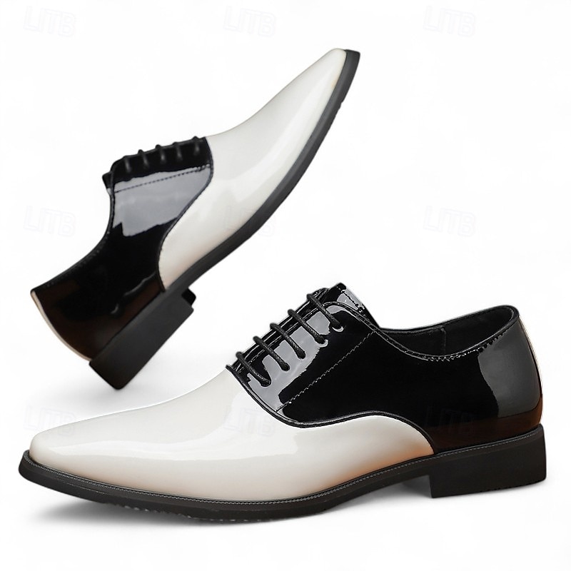 scarpe oxford da uomo in vernice bianca e nera – classiche scarpe formali con lacci per matrimoni, serate di gala ed eventi serali del 2025 a $42.99 –P5