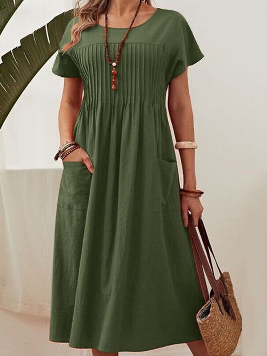 Pentru femei Rochii Midi Rochie A line Rochie de vară Casual Zilnic Fit regulat Simplu Manșon scurt Stil Nautic Roșu-aprins Bleumarin Verde Militar Vară 2025 - $26.99 –P1