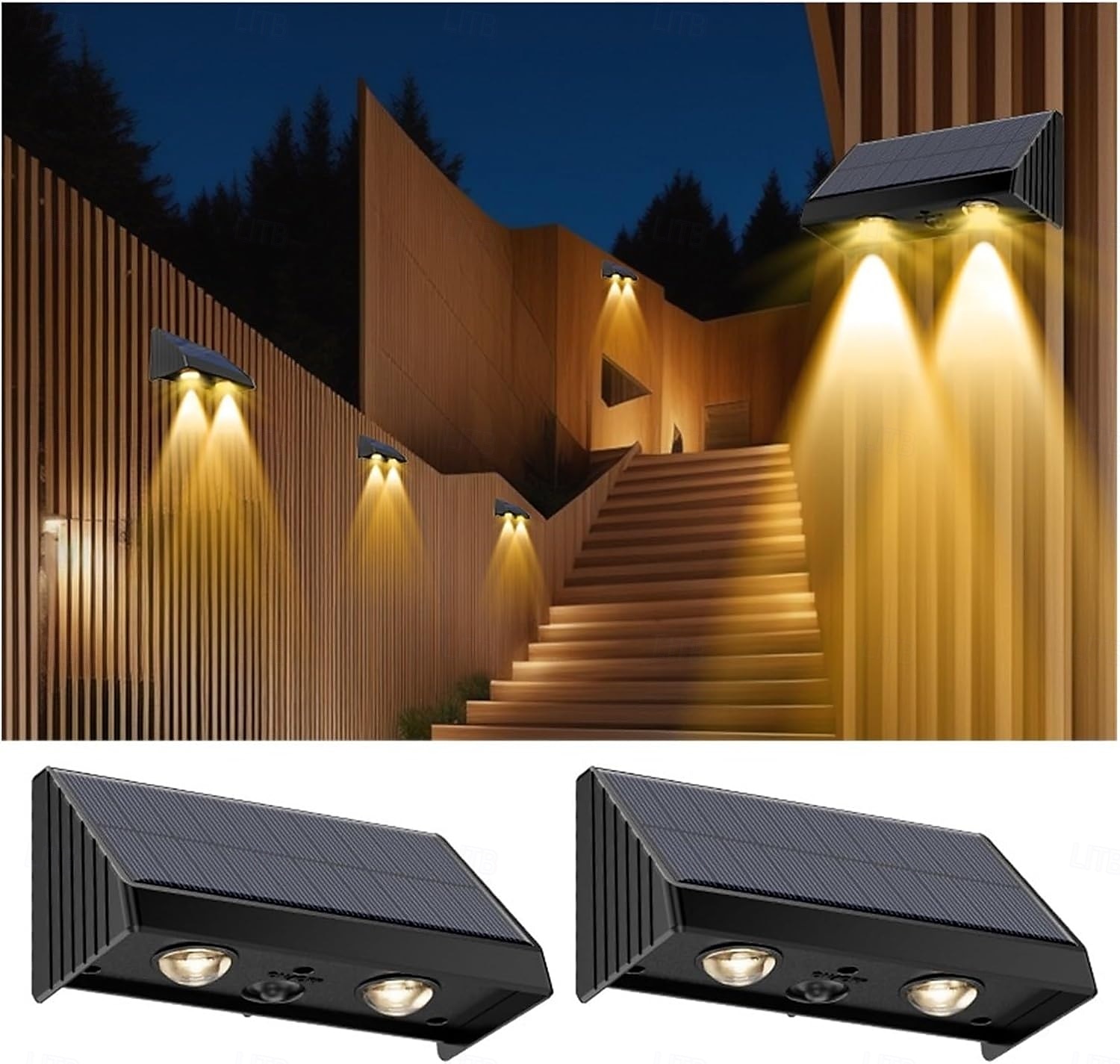 napelemes fali lámpák kültéri 1/2/3 LED lencsés kerítésvilágítás motoros kültéri vízálló meleg fehér automatikus be-/kikapcsolású LED házszámvilágítás verandára, teraszra, erkélyre, falra, udvari 2026 - $16.99 –P2