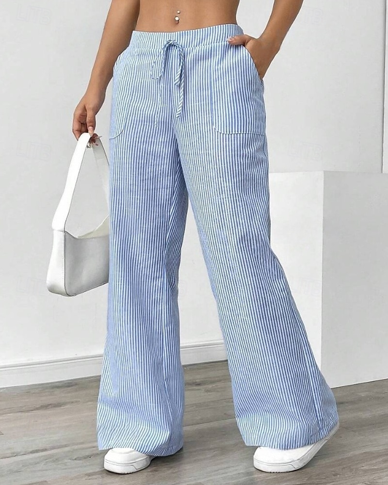 Femmes Jambe large Slacks Streetwear Occasionnel Longueur complète Naturel Rayé Avec Poches Conception à cordon élastique Extérieur Confortable Fête Décontracté Quotidien Magenta Bleu ciel clair Gris de 2025 ? $17.99 –P7
