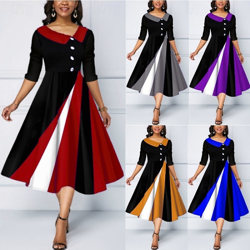Naisten Midimekko A linjainen mekko Bodycon mekko Puolimuodolliset mekot Toimisto Normaali Geometrinen 3/4 hiha V kaula-aukko Keltainen Viini Sininen Purppura Kesä Syksy 2025 - $31.99 –P1