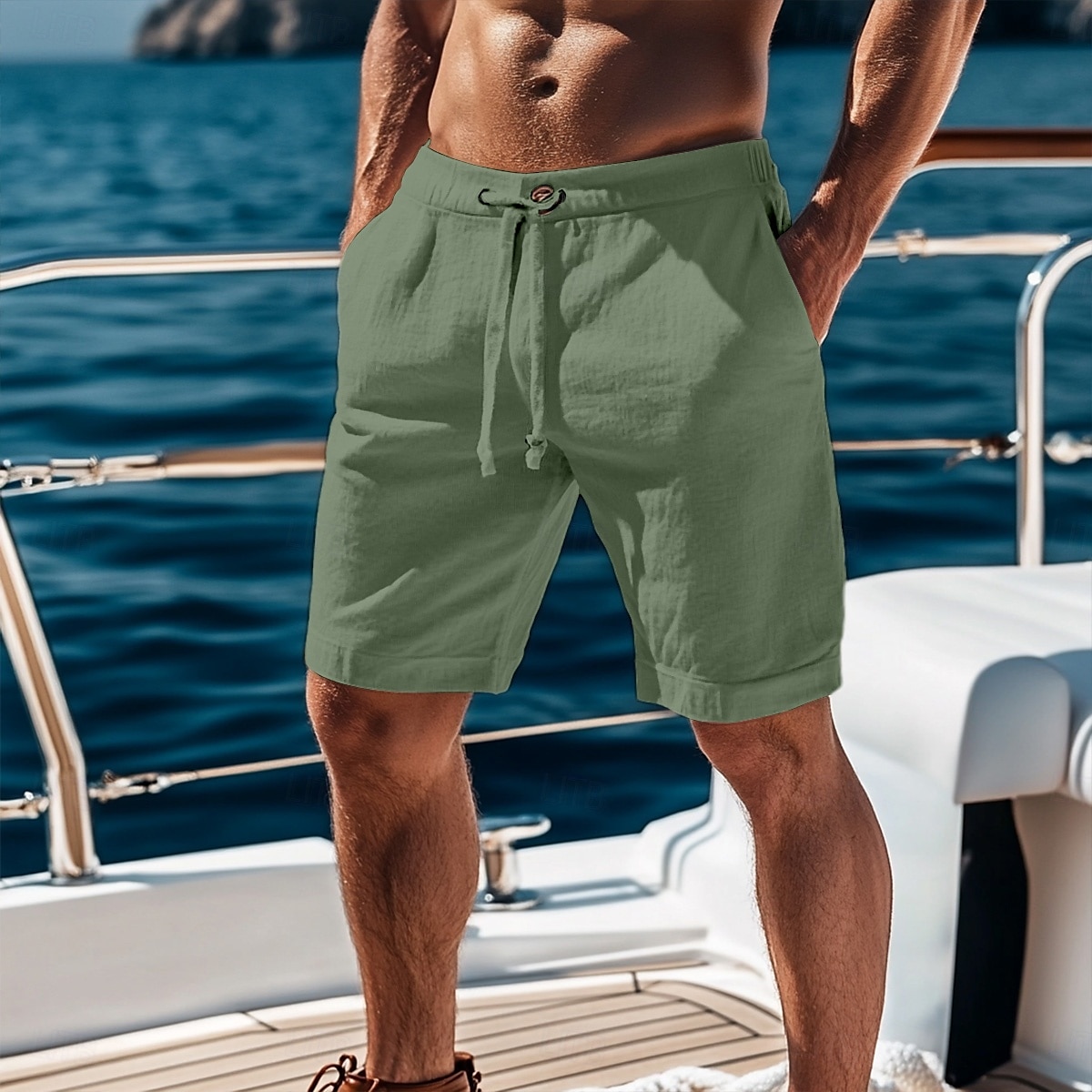 Homens Calção Shorts de linho Shorts de verão Shorts de praia Com Cordão Cintura elástica Tecido Conforto Respirável Comprimento do joelho Ao ar livre Diário Praia Férias Moda Preto Branco de 2025 por $18.99 –P6