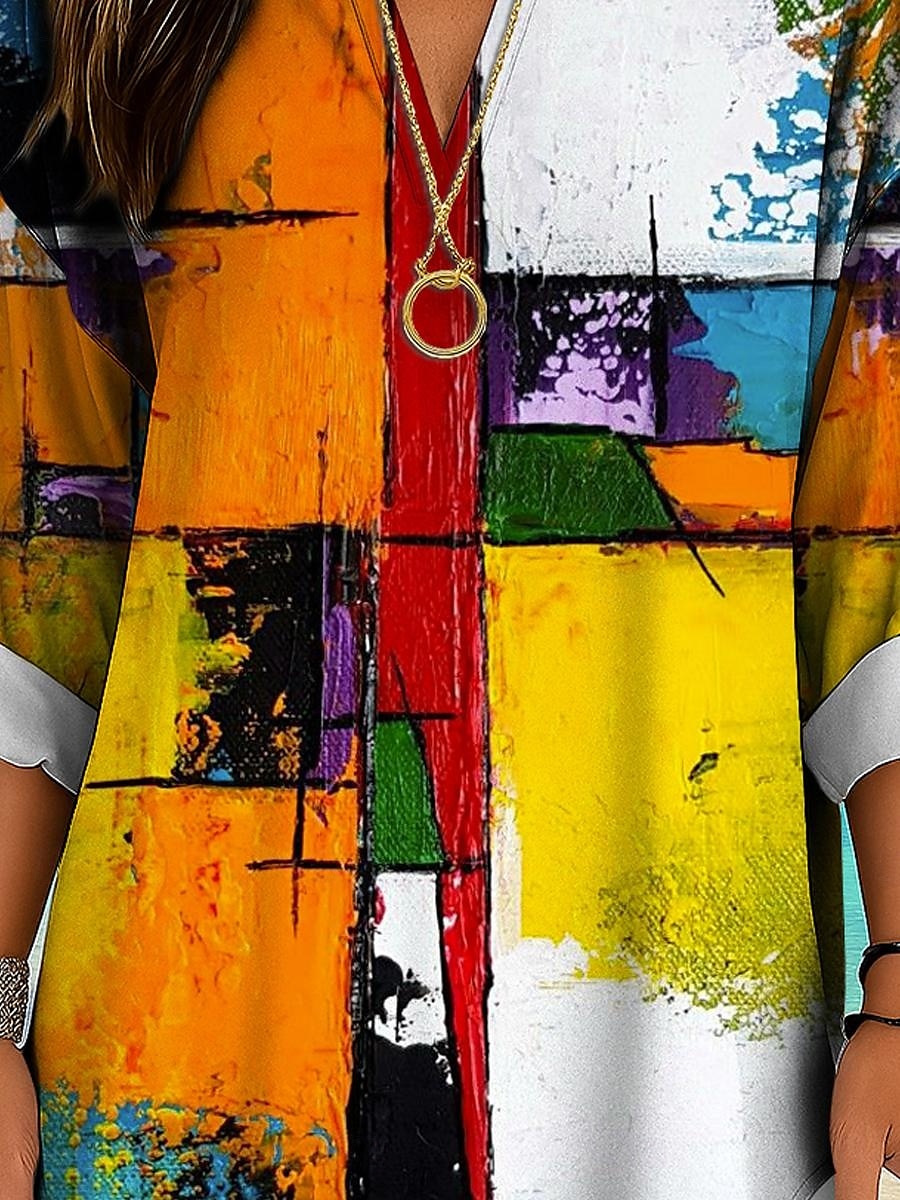 Femmes Chemisier Graphique Géométrique Abstrait ancien Tropical Hawaïen manche longue Col en V Hauts Réguliers Quotidien Fête Tenue de plage Imprimé Jaune Rouge Bleu Violet Vert Été Printemps de 2025 ? $19.99 –P3