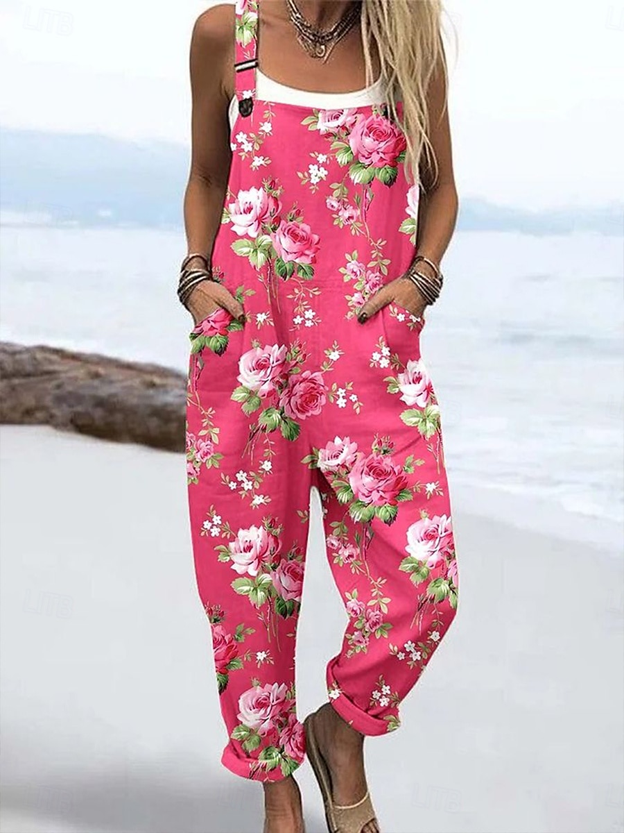 Dam Jumpsuits Aktiv Blommig Ärmlös Snörning Semester Dagligen Lös passning Gul Rubinrött Blå Sommar 2025 - $34.99 –P4