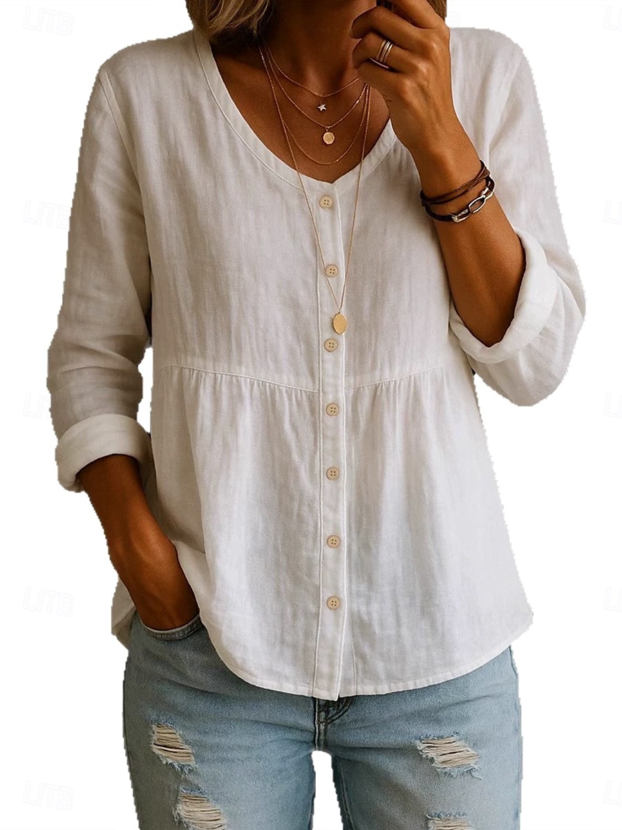 Dames Overhemd Effen Kleur Effen Stijlvol Casual Lange mouw Overhemdkraag Normale tops Dagelijks Knop Gesmokt Wit Geel Blozend Roze Groen Zomer Lente 2025 - $18.99 –P2