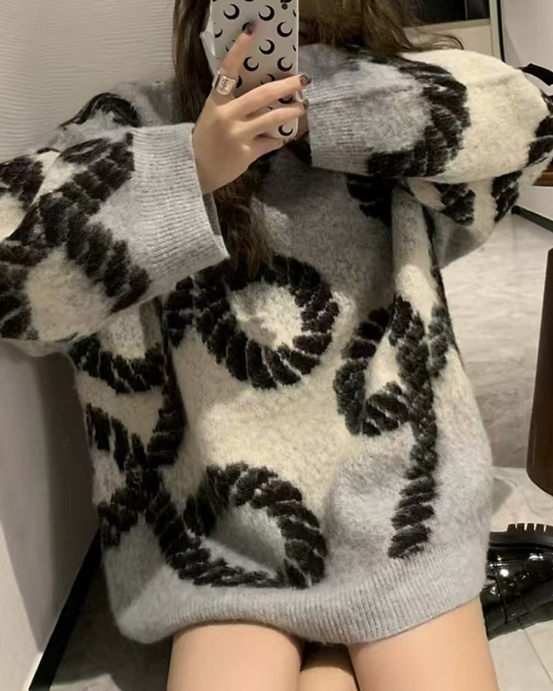 Women's Sweater Pullover Fashion Tie Dye Ribbed Crew Neck Knitted Long Sleeve Regular Tops Knit Holiday Going out Weekend Purple Coffee Fall 2025 - $33.99 –P7