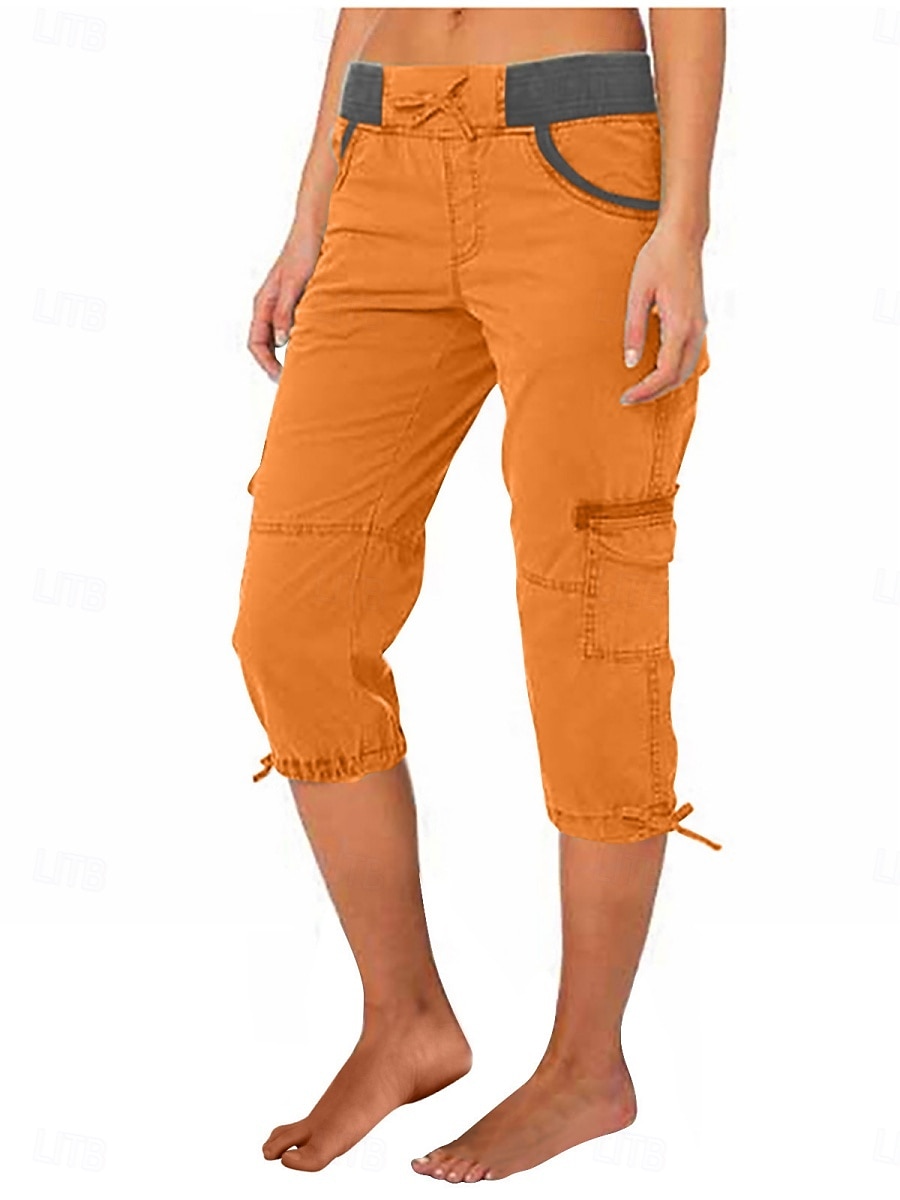 Dam Militärbyxor Semester Mode Streetwear Vadlängd Hög midja Slät Ficka Bekväm Mjuk Microelastisk Utomhus Gata Gul-Brun Svart Vit Orange Sommar Normal 2025 - $29.99 –P7
