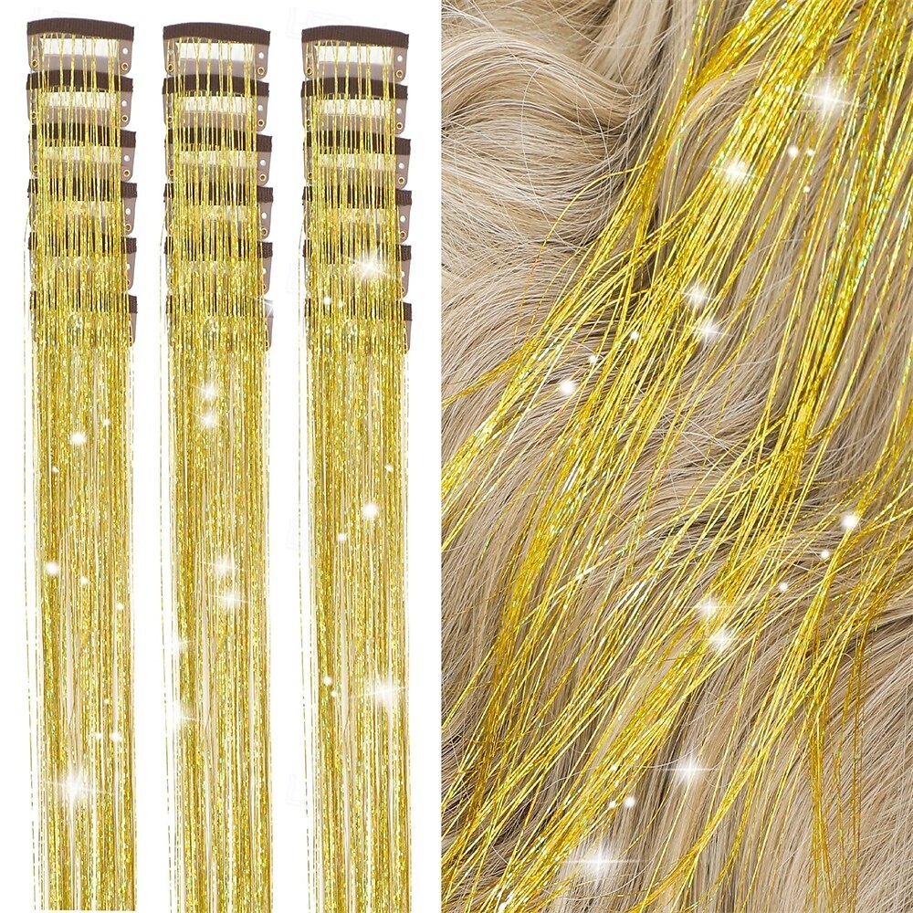 Kit de enfeites de cabelo, pacote com 18 peças de prendedores de cabelo com glitter de 19,6 polegadas, extensões de cabelo com prendedores resistentes ao calor, enfeites de cabelo com brilho de fada, de 2025 por $17.99 –P3