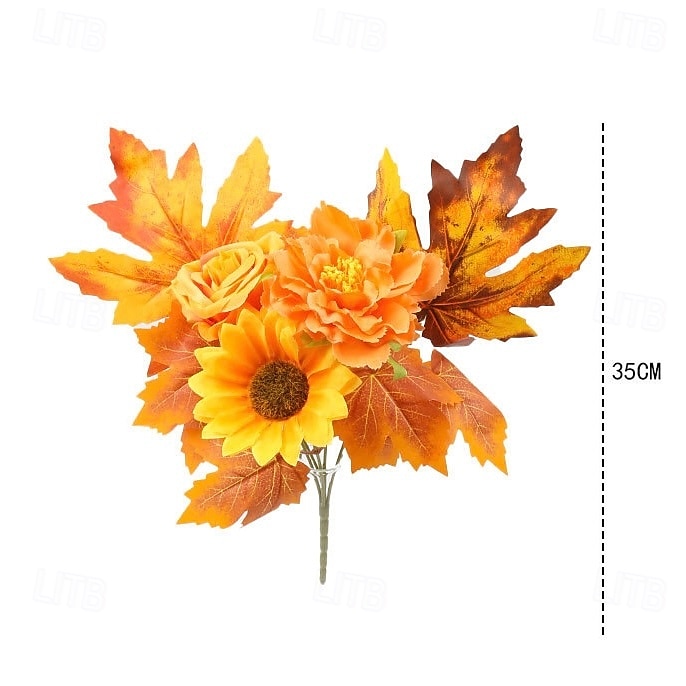 1 ramo de flores artificiales de otoño, corona de calabaza con hojas de arce para Acción de Gracias, arreglo decorativo para el hogar otoñal de Halloween 2025 - $8.99 –P16