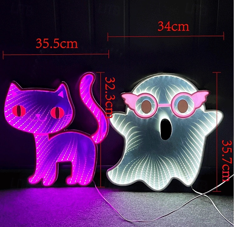 Halloween Infinity Lights Black Cat Light Ghost Light 3D Infinite Mirror Light Tunnel Light Abyss Neon Light Festival Party Decoration Light Us Plug 2025 - $39.99 –P1