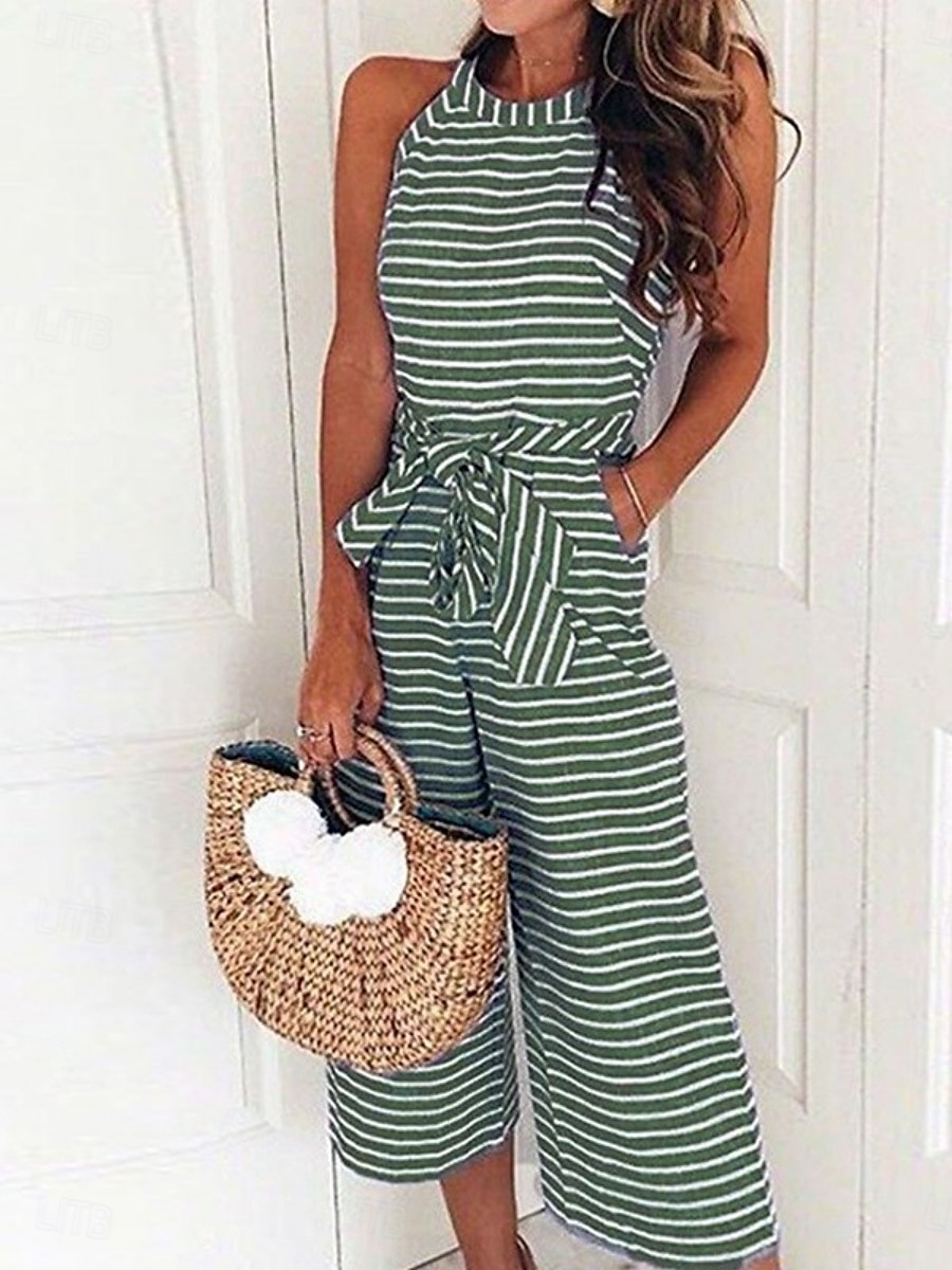 Femmes Normal Combinaison Actif Rayé Sans manches Col Halter Avec Poches Imprimé Vacances Quotidien Coupe régulière Rose Claire Bleu Vert Été de 2025 ? $19.99 –P4