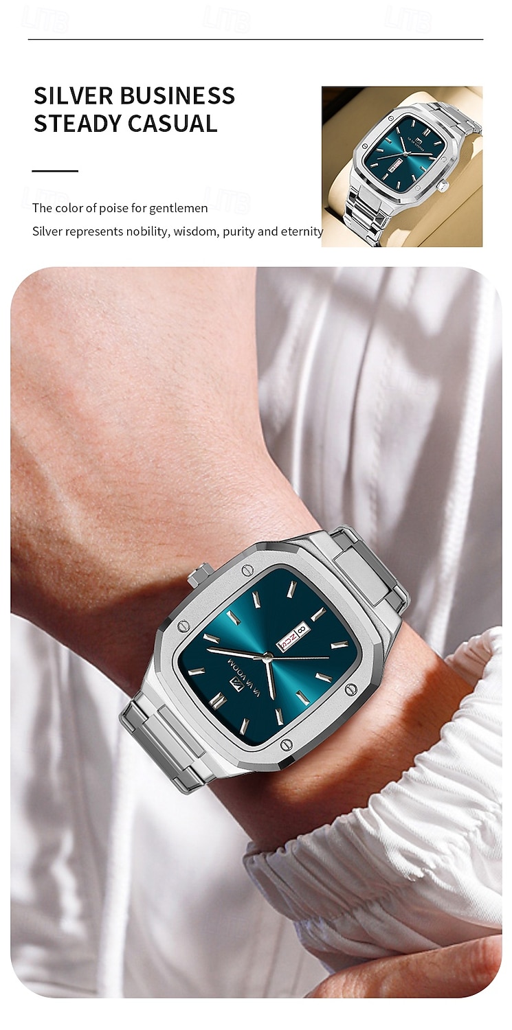 VA VA VOOM Top Brand Men Wrist Watches Luxury Waterproof Gold Black Silver Date Week Display Square Watch for Men Stainless Steel Watc 2025 - $26.99 –P8