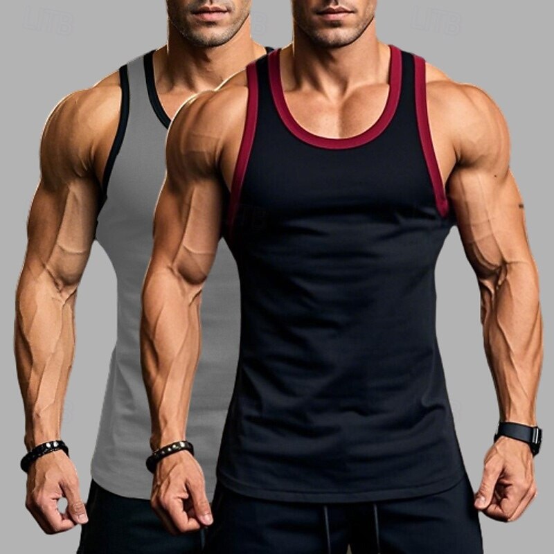 2 Stück Herren Tanktop Weste Unterhemd Ärmellos Shirt Ärmellos Rundhals Sommer Einfarbig Einfarbig Athletisch Farbblock 2er Pack Street Casual Sport Blau Blau Armee Grün Grau Top Tee 2025 - $17.99 –P5