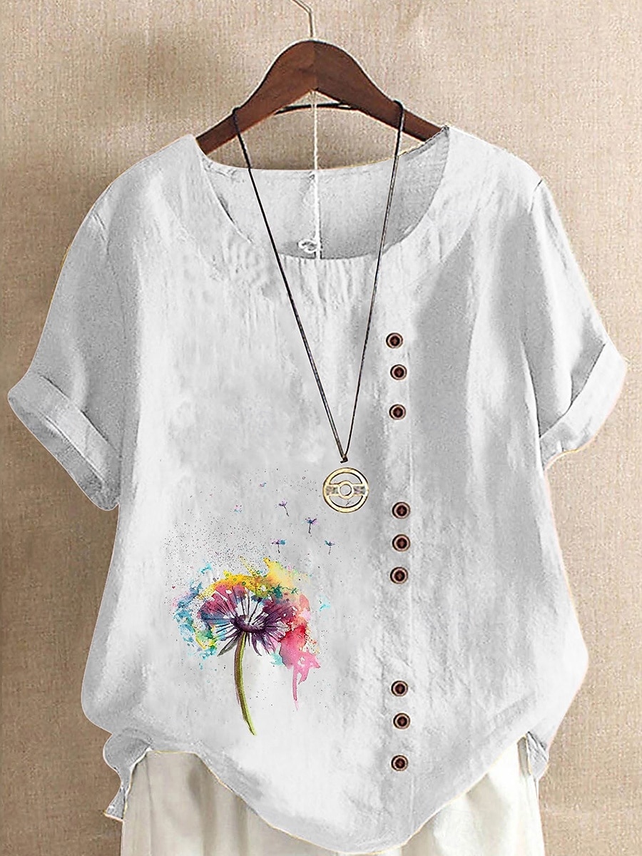 Pentru femei Bluză Floral Grafic Stilat Casual Manșon scurt Stil Nautic Topuri obișnuite Zilnic Ieșire Nasturi Imprimeu Alb Roz Îmbujorat Mov Maro Trifoi Vară Primăvară 2025 - $22.99 –P4