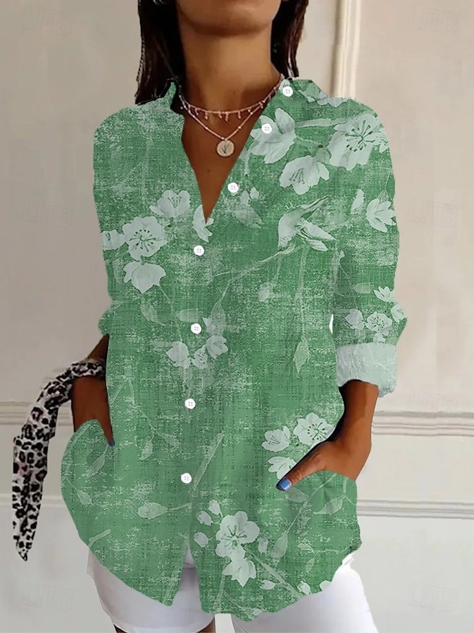 Women's Shirt Floral Graphic Abstract Vintage Tropical Daily Long Sleeve Shirt Collar Regular Tops Work Daily Holiday Buttons Print Red Blue Orange Green Summer Spring 2025 - $32.99 –P3