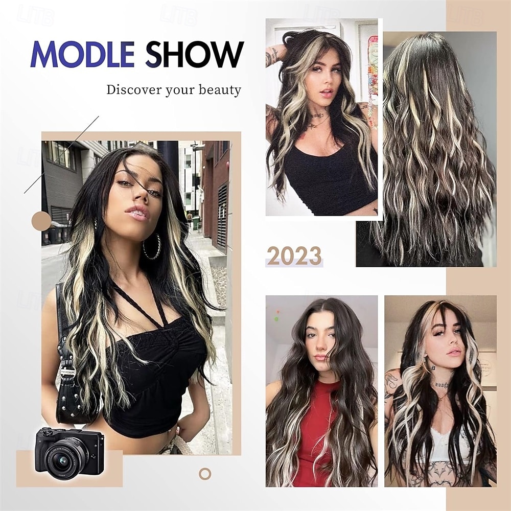 Barevné clip-in příčesky - 10 ks béžově blond melírované rovné syntetické clip-in příčesky pro ženy 22 palců 2025 - $19.99 –P3