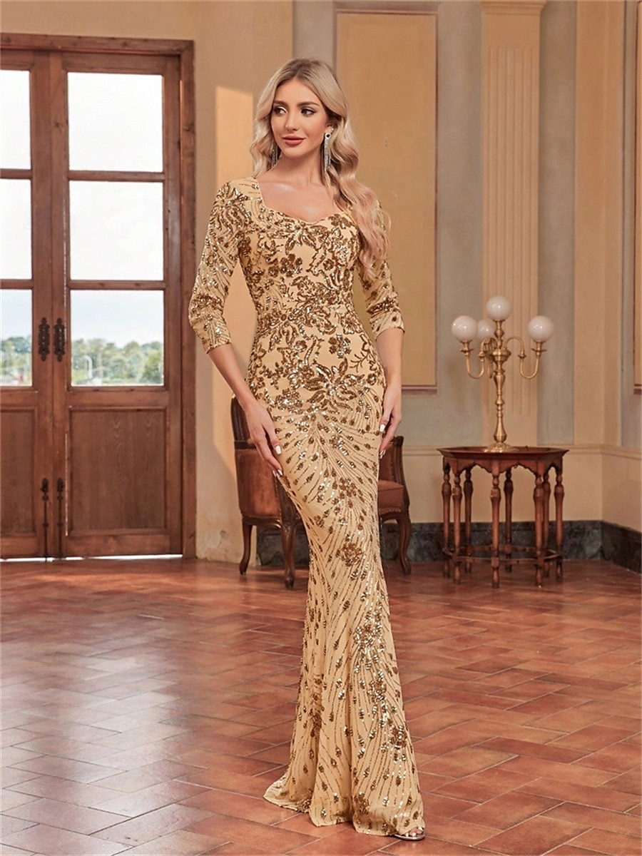 Mermaid / Trumpet Quinceanera Dresses Elegant Dress Formal Wedding Floor Length Long Sleeve Sweetheart Sequined with Sequin 2025 - $109.99 –P11
