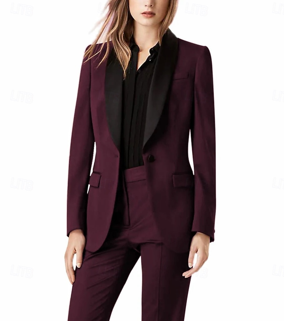 Grün Rot Zweiteiliger Hosenanzug Brautmutterkleid Elegant Revers Bodenlang Stretchstoff Lange Ärmel mit Einfarbig 2025 - $149.99 –P3