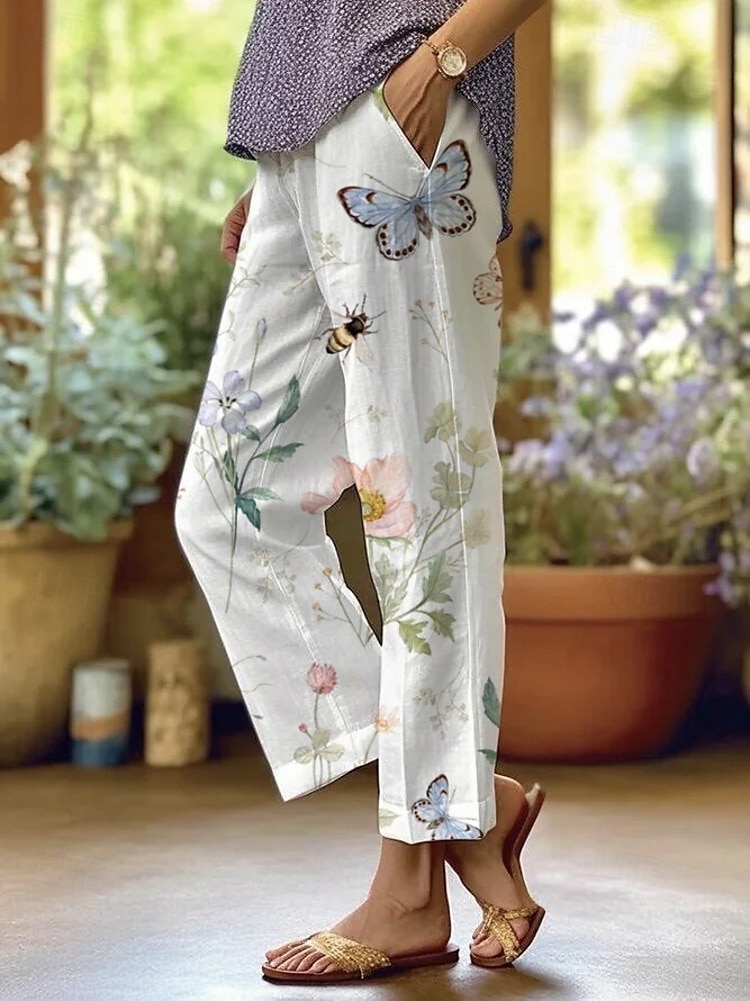 Femmes Chinos Vacances ancien Style Ethnique Longueur complète Taille haute Fleuri Avec Poches Respirant Doux Extérieur Micro-Élastique Extérieur Vacances Occasionnel Blanche Vert clair Rouge Violet de 2025 ? $32.99 –P1