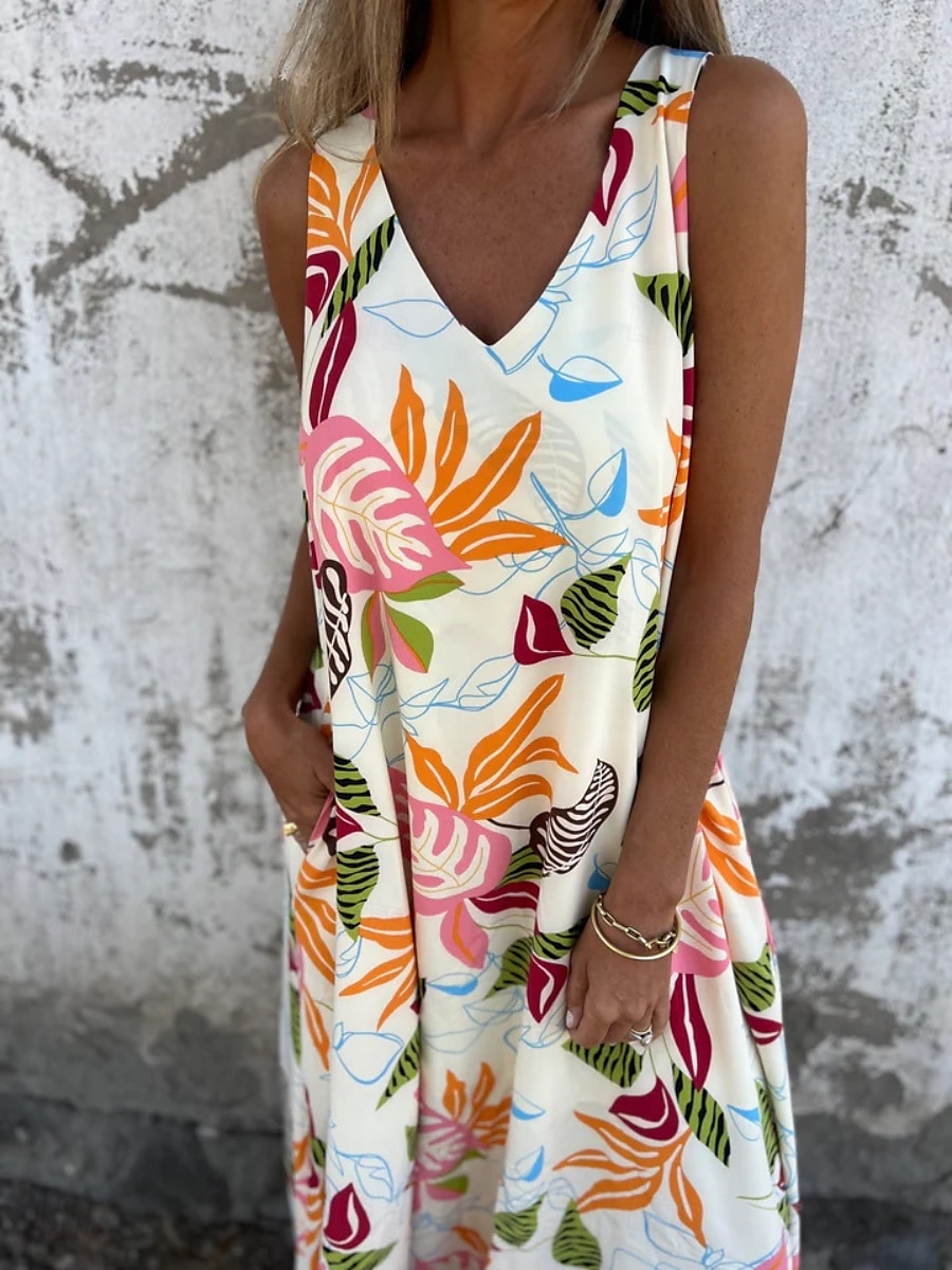 Femmes Robe maxi Robe trapèze Robe Nuisette Vacances Occasionnel Boho Extérieur Sortir Coupe régulière Fleuri Sans manches Col en V Bleu Abricot Beige Été de 2025 ? $23.99 –P5