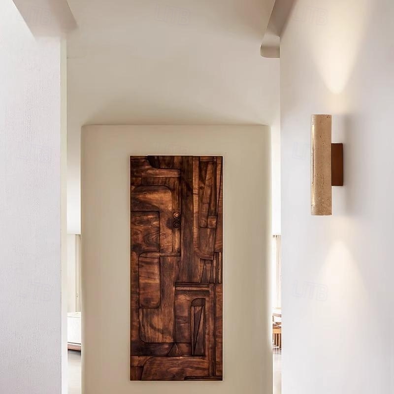 Indoor Double Head Up and Down Wall Lamp, Japanese Wabi-sabi Style, Natural Yellow, Travertine, Bedroom, Living Room, Back Wall, Corridor, Hotel 2025 - $185.99 –P1