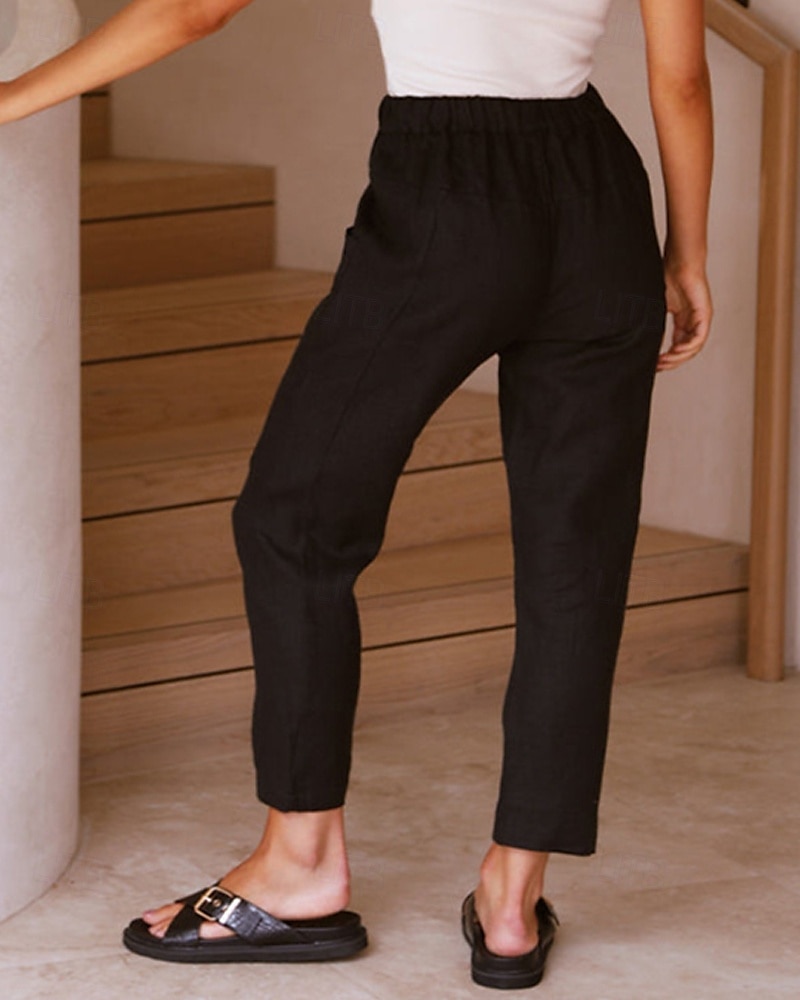 Women's Cotton Linen Pants Slacks Streetwear Casual Full Length Natural Plain Pocket Elastic Drawstring Design Comfy Outdoor Comfortable Holiday Daily Wear Going out Rust Light Sky Blue Grey Black 2025 - $27.99 –P7