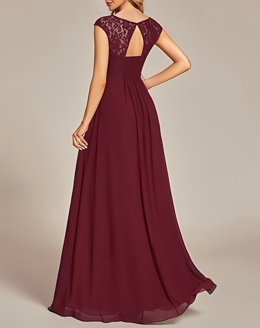 Abito da matrimonio A-Line per invitati Abito elegante per invitati al matrimonio Abito lungo senza maniche con scollo a girocollo in chiffon con pieghe arricciate del 2025 a $156.99 –P2