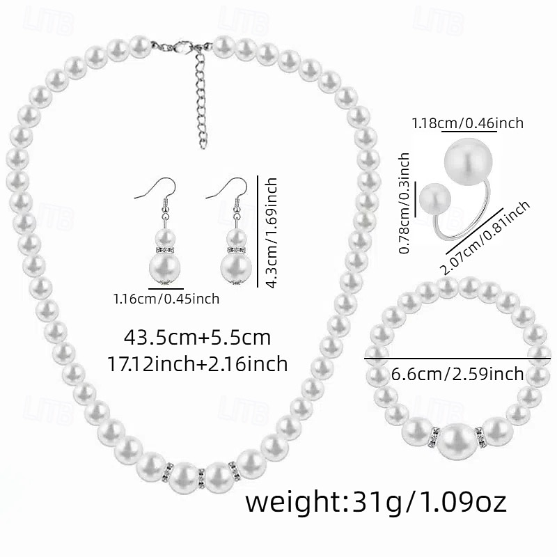 Svatební šperky sady 1 sada perla zirkon prsteny náušnice náhrdelník náramky dámské elegantní stylové sladké šperky sada pro svatbu zvláštní příležitosti denní 2025 - $24.99 –P6