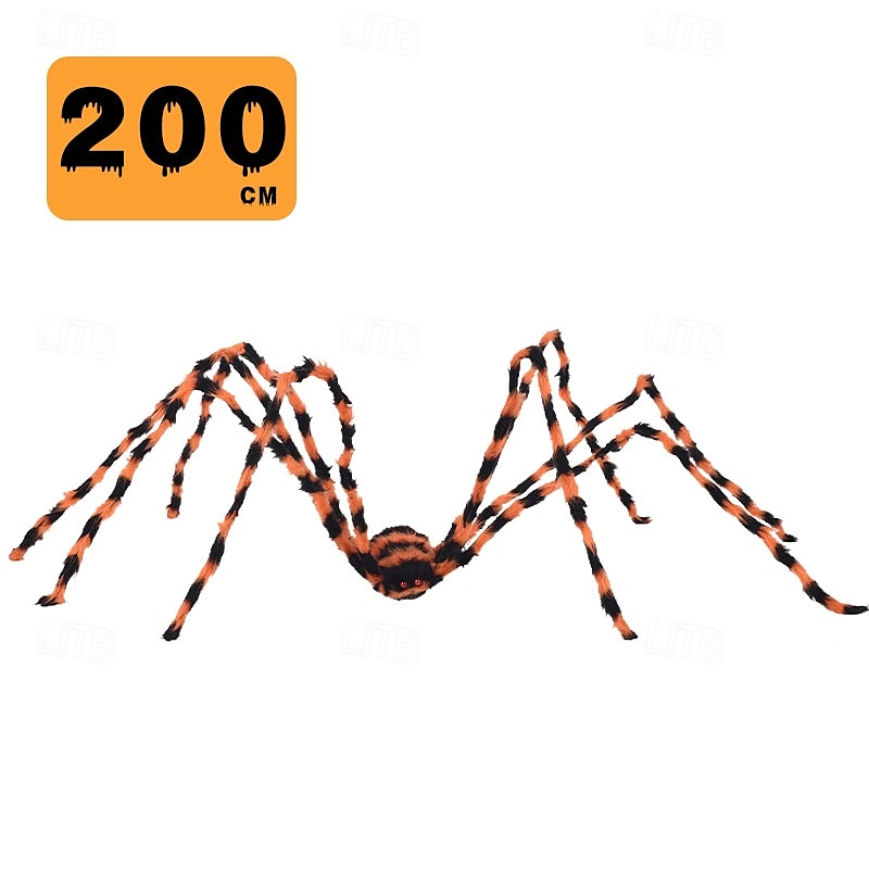 Halloweenská dekorace pavouk, venkovní halloweenská pavoučí oranžovo-černé pruhované dekorace, měkký chlupatý strašidelný pavouk realistický velký pavoučí rekvizity pro domov, zahradu, párty, 2025 - $7.99 –P6