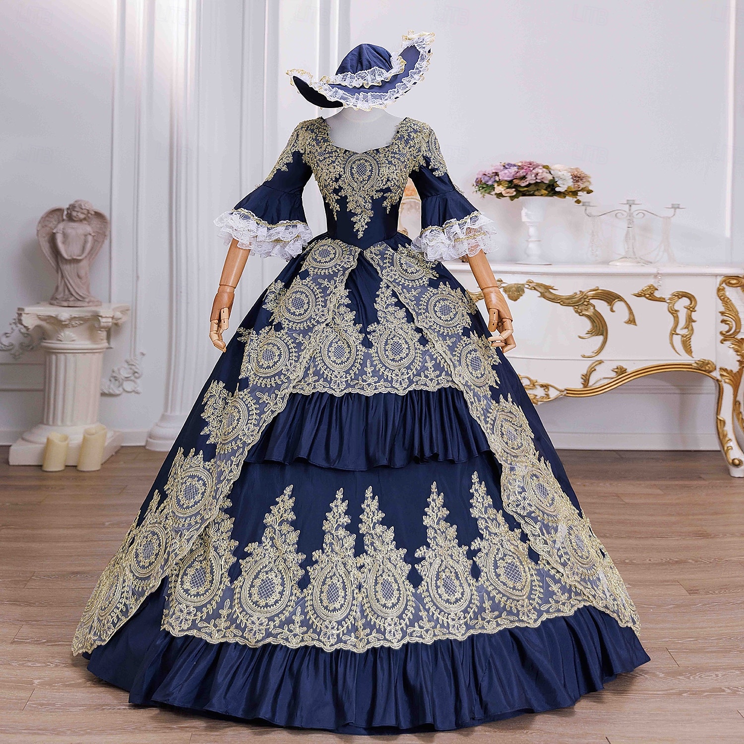 Vintage Rokoko Renaissance Maxi Kleid Normal Ein Hauch Prinzessin Braut Plissiert Gerüscht Prinzessin Rundhals Kostüm Damen Halloween Karneval Maskerade Leistung Party Halloween Erwachsene Ganzjahres 2025 - $193.99 –P3