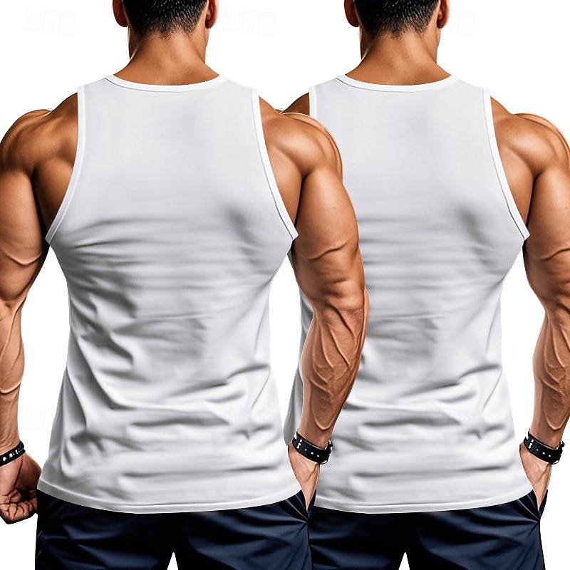 Men's Tank Top Vest Top Undershirt Sleeveless Shirt Sleeveless Crew Neck Summer Plain Fashion Designer Basic 2 Piece Vacation Street Going out Black White Black+White Top Tee for Men 2025 - $16.99 –P8
