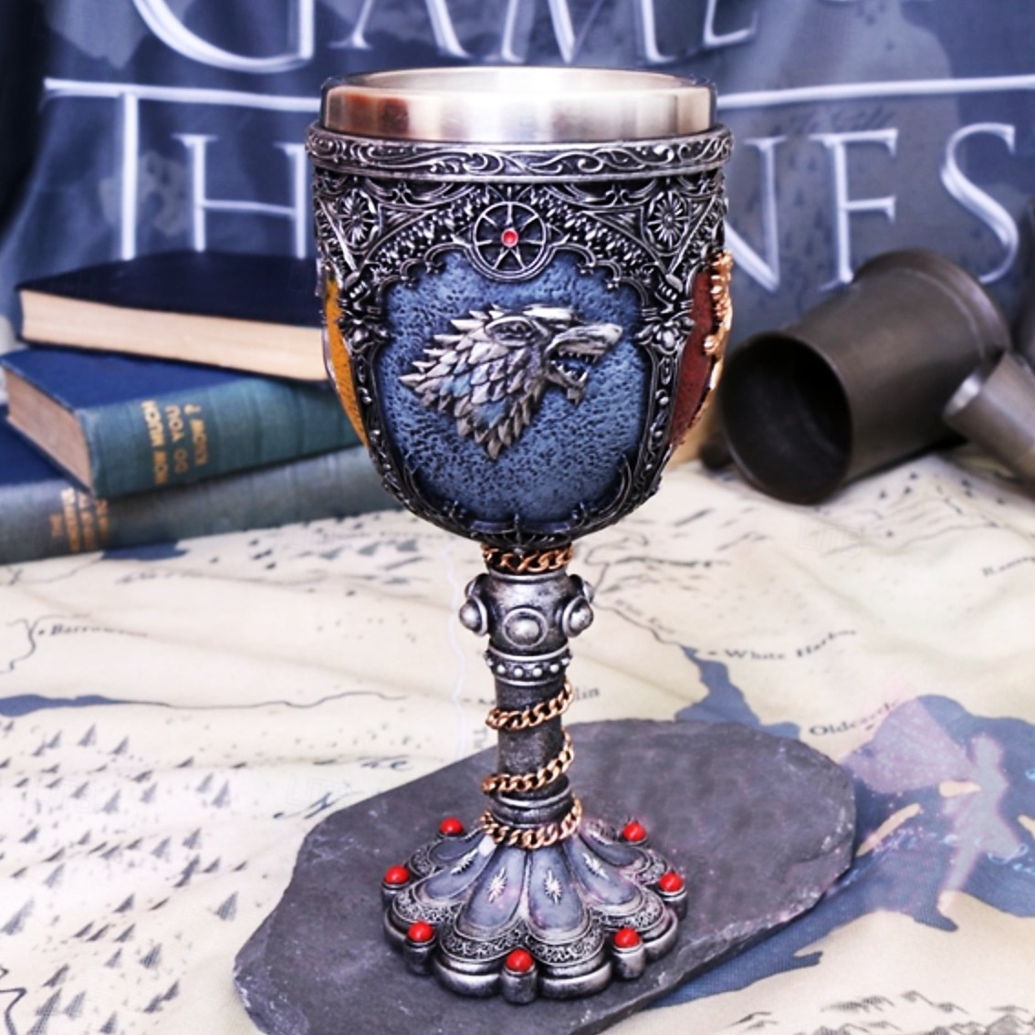 Taça de vinho medieval de fantasia, copo de aço inoxidável com design de filigrana de prata, cálice real inspirado em filmes, utensílios de bar góticos criativos de 2025 por $24.99 –P1