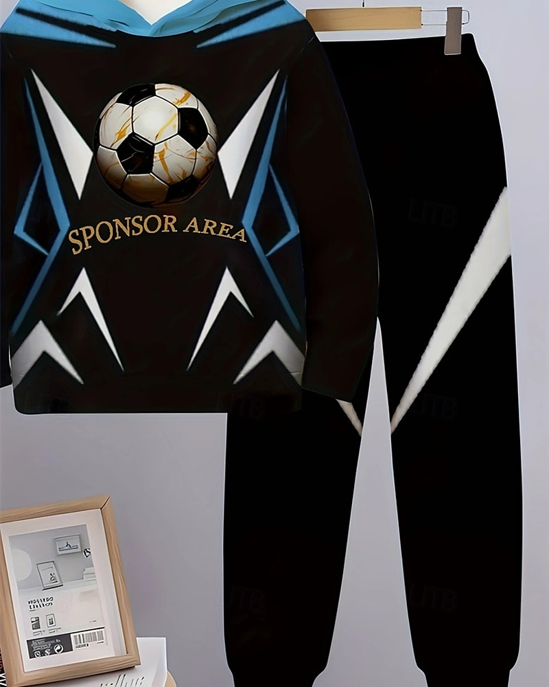 Pojkar 3D Fotboll Huvtröja & träningsbyxor Set Sportdräkt Träningsoveraller Långärmad Vår Höst Dagligen Grundläggande Ledigt Barn 4-12 år Huva Utomhus Semester Sport Skräddarsydd passform 2025 - $26.99 –P4