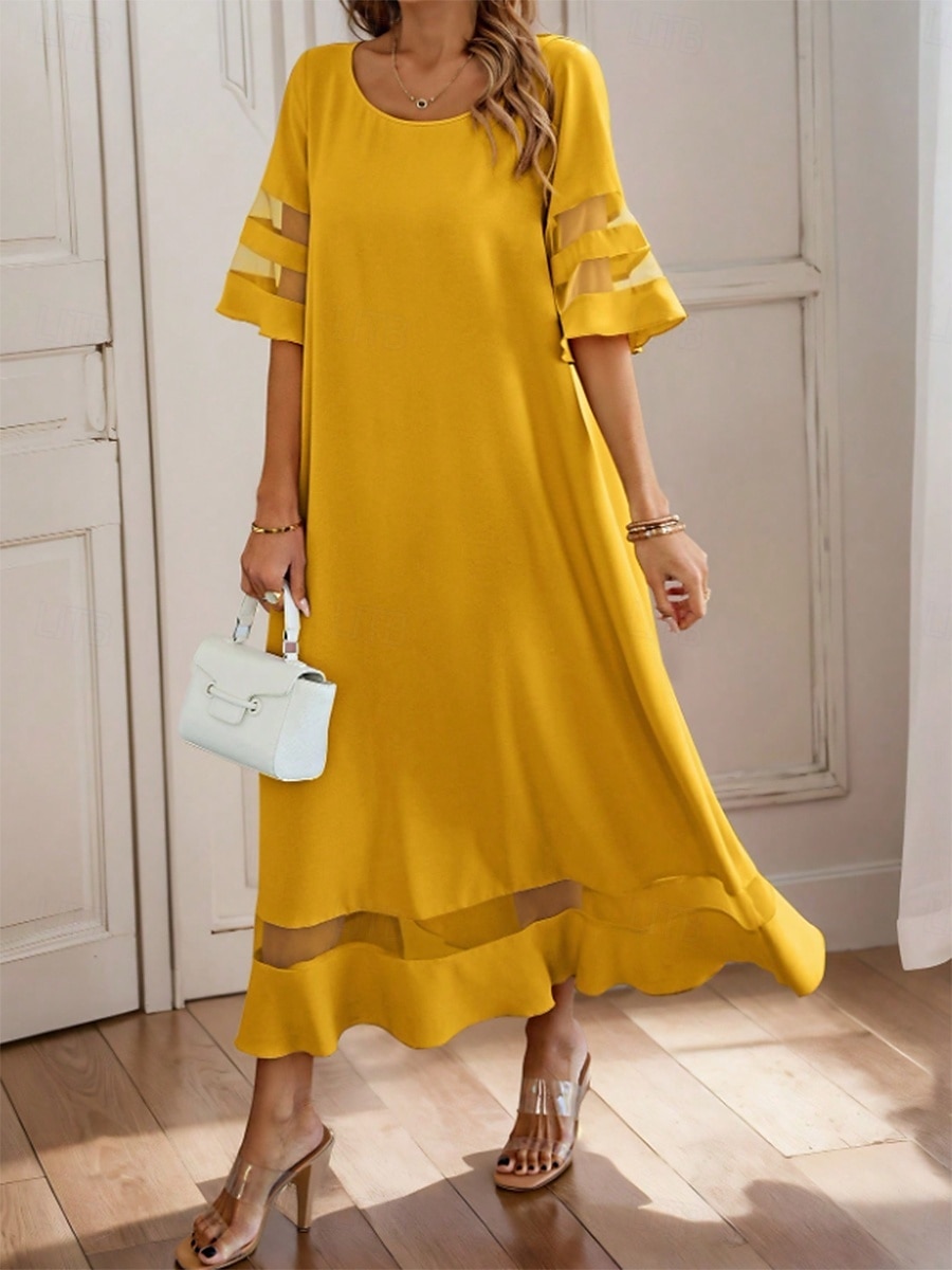 Damskie Sukienka maxi Letnie sukienki Codzienny Codzienny Regularny Graficzny Rękaw 1/2 W serek Czarny Żółty Rumiany róż Wino Lato 2025 - $36.99 –P5