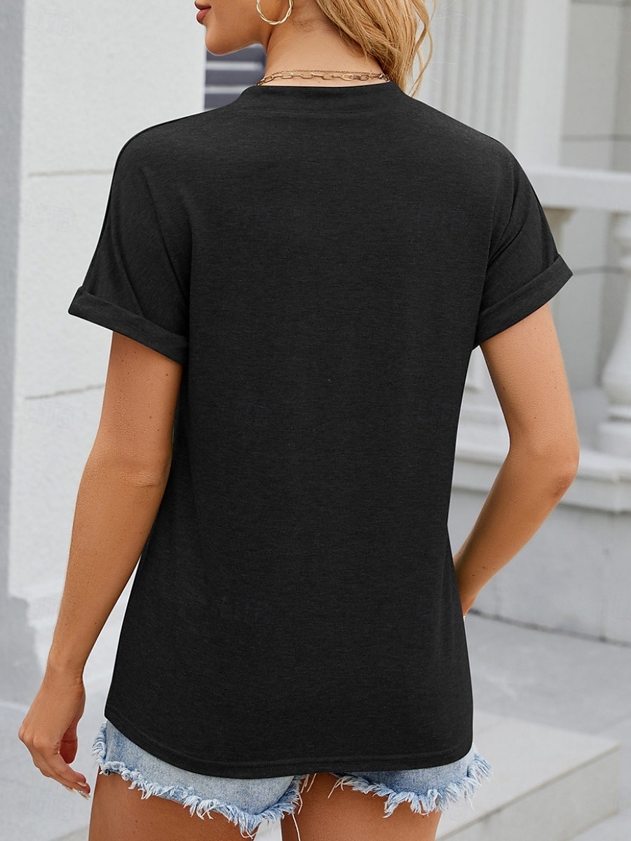 Pentru femei Tricou Simplu Modă Stilat Clasic Manșon scurt În V Topuri obișnuite Zilnic Sfârșit de săptămână Nasturi Negru Alb Albastru piscină Trifoi Vară 2025 - $22.99 –P8