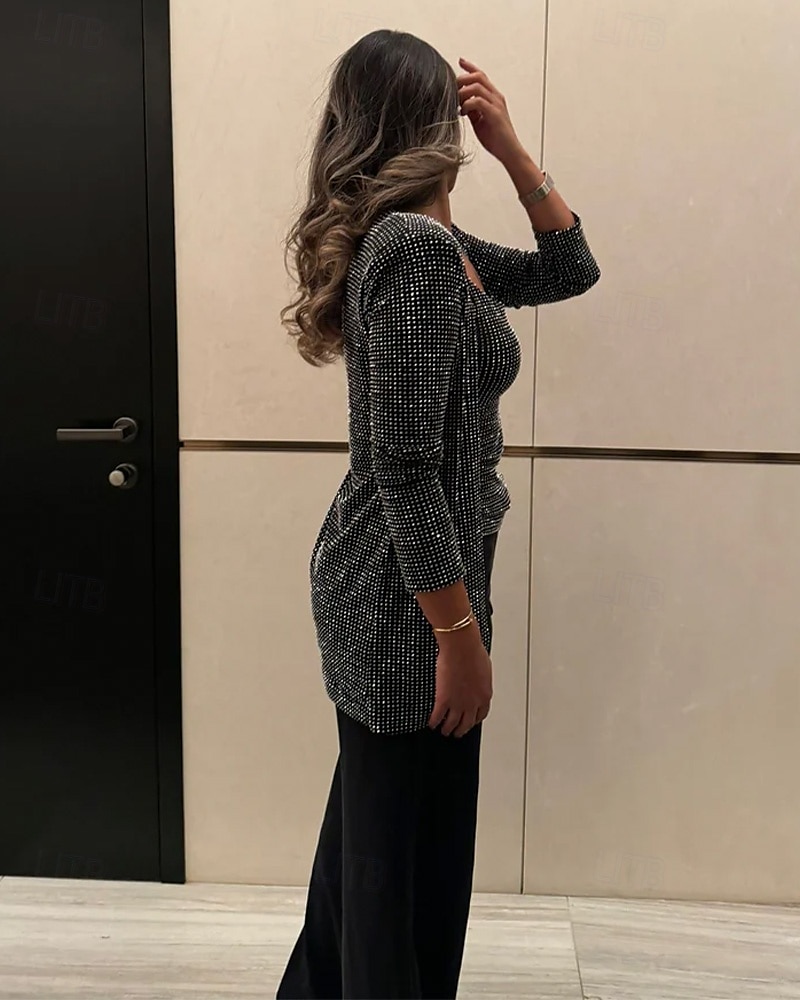 jumpsuit/byxdräkt 3-delad byxdräkt brudens mor byxdräkt med kavaj elegant vintage enkel rund halsringning golvlång pyjamas stretchig crepe jersey långärmad med kristaller pärlor 2025 2025 - $149.99 –P2
