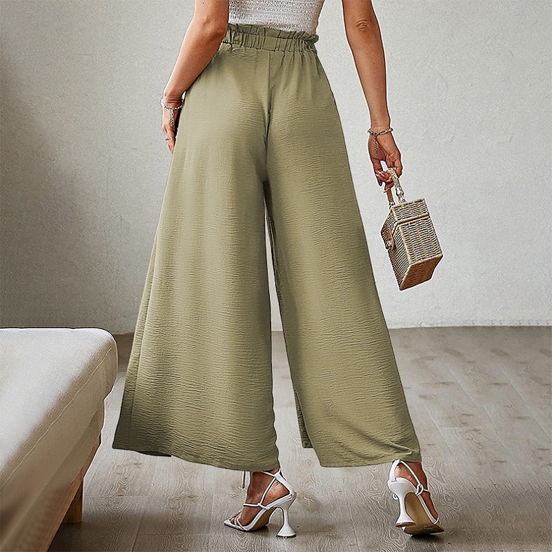 Mulheres Perna larga Calças Roupa de rua Casual Comprimento total Natural Tecido Bolsos Com Cordão Design de cordão elástico Exterior Confortável Final de semana Streetwear Magenta Camelo Adamascado de 2025 por $18.99 –P16
