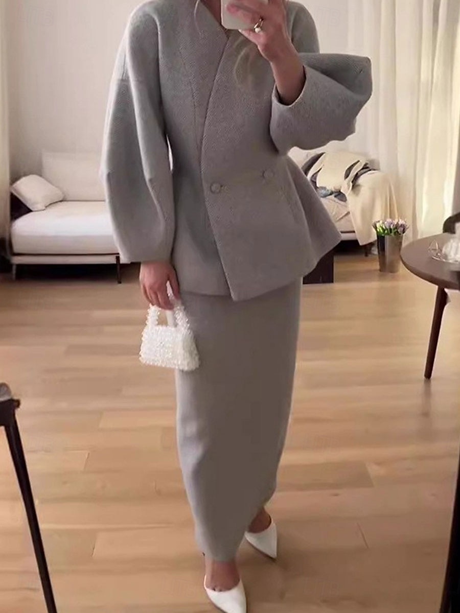 Ensembles de Robes Robe Mère de la Mariée Formelle Invitée de Mariage Élégante Col en V Longueur au Sol Polyester Manches Longues avec Boutons de 2025 ? $179.99 –P5