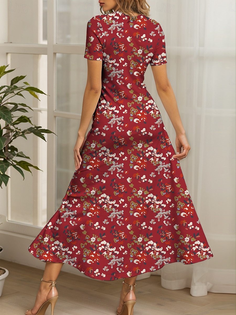 Women's Maxi Dress Knit Dress Casual Dress Sundress A Line Dress Elegant Vacation Casual Regular Fit Floral Graphic Short Sleeve Square Neck Yellow Red Blue Purple Summer 2025 - $30.99 –P2