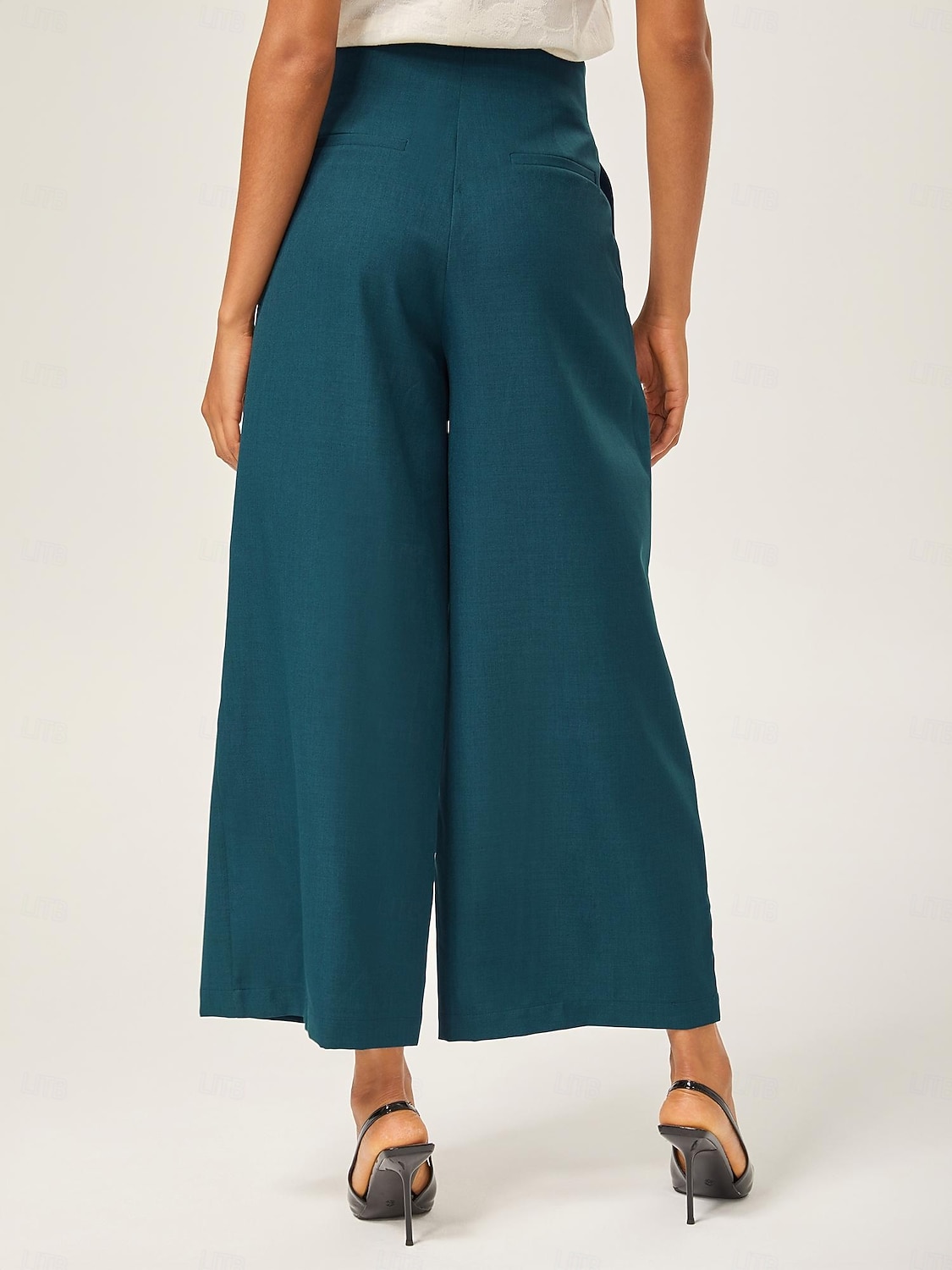 pantaloni dritti aderenti in misto lana verde lago del 2025 a $72.99 –P12