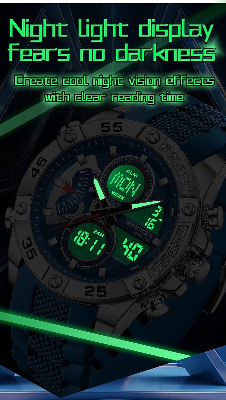 Sanda 5104 luxe elektronisch studentenhorloge, multifunctioneel, waterdicht, sporthorloge, staptijd, mode elektronisch studentenhorloge 2025 - $35.99 –P5