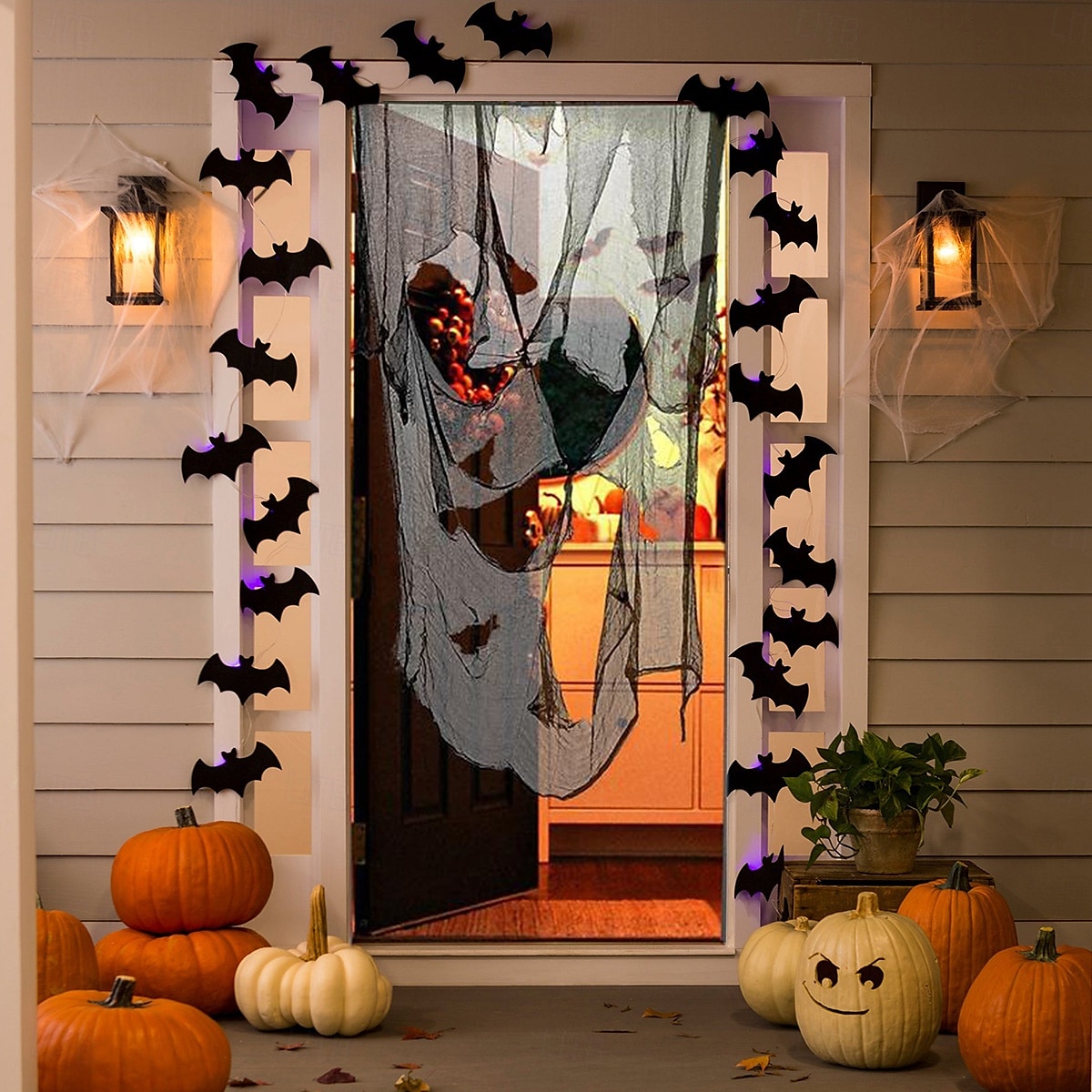 Halloween Door Cover Front Door Curtain Decoration, Halloween Broomstick Bats Flying Jagged Bottom Display 2025 - $4.99 –P4