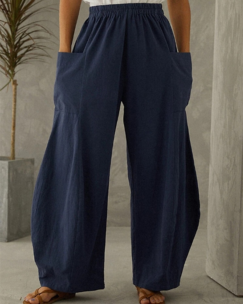 Femmes Pantalon en coton et lin Culottes Jambe Large Jambe large Mode Occasionnel Longueur complète Taille Moyenne Uni Taille Élastique Respirant Confortable Micro-Élastique Rue Tenue quotidienne de 2025 ? $25.99 –P3