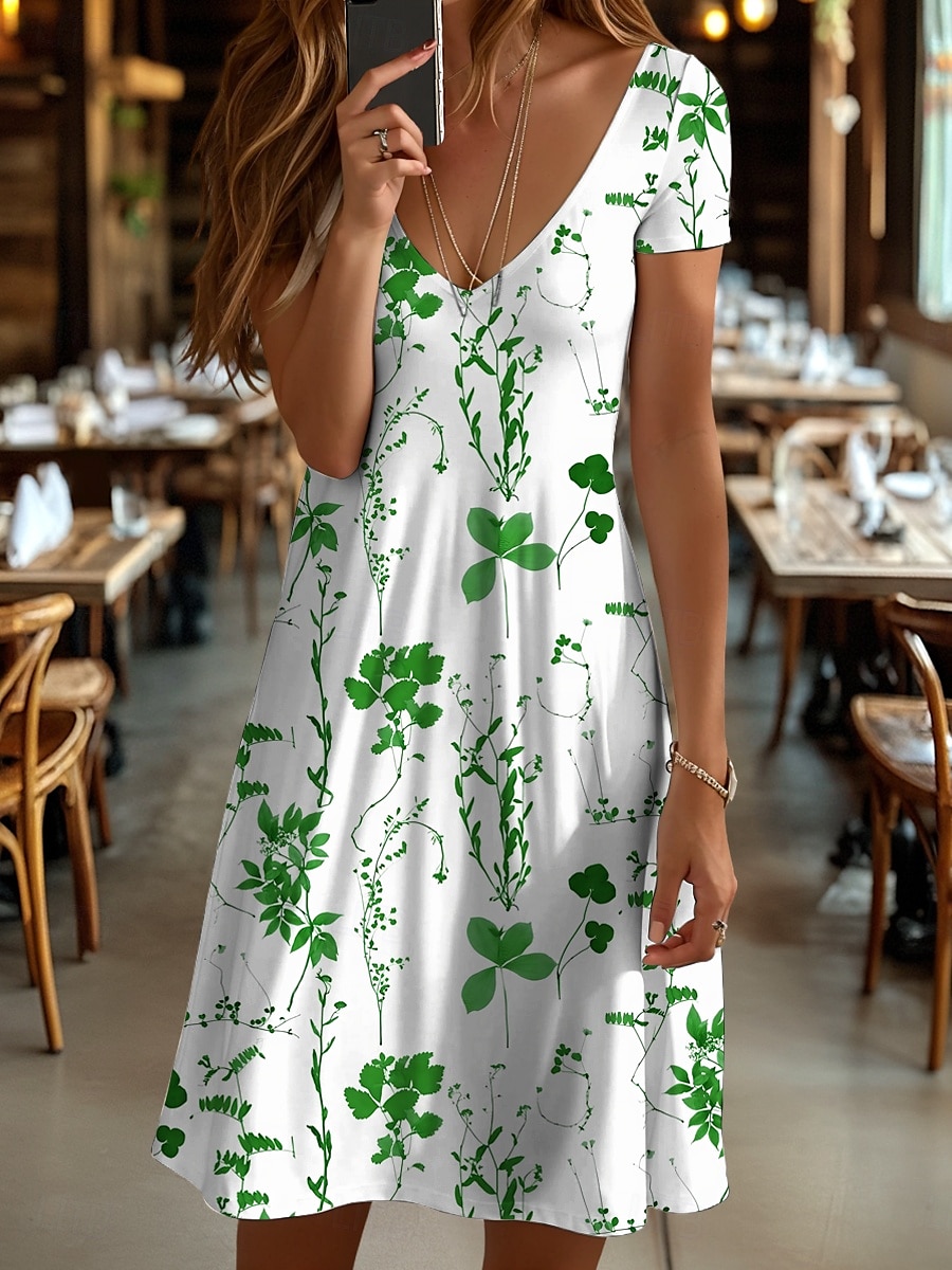 Pentru femei Rochii Midi Rochii Tricou Rochie de Vară Rochie A line Vacanță Casual Stiluri de Plajă Plajă Fit regulat Floral Grafic Manșon scurt În V Negru și Alb Galben Roșu-aprins Albastru piscină 2025 - $23.99 –P5