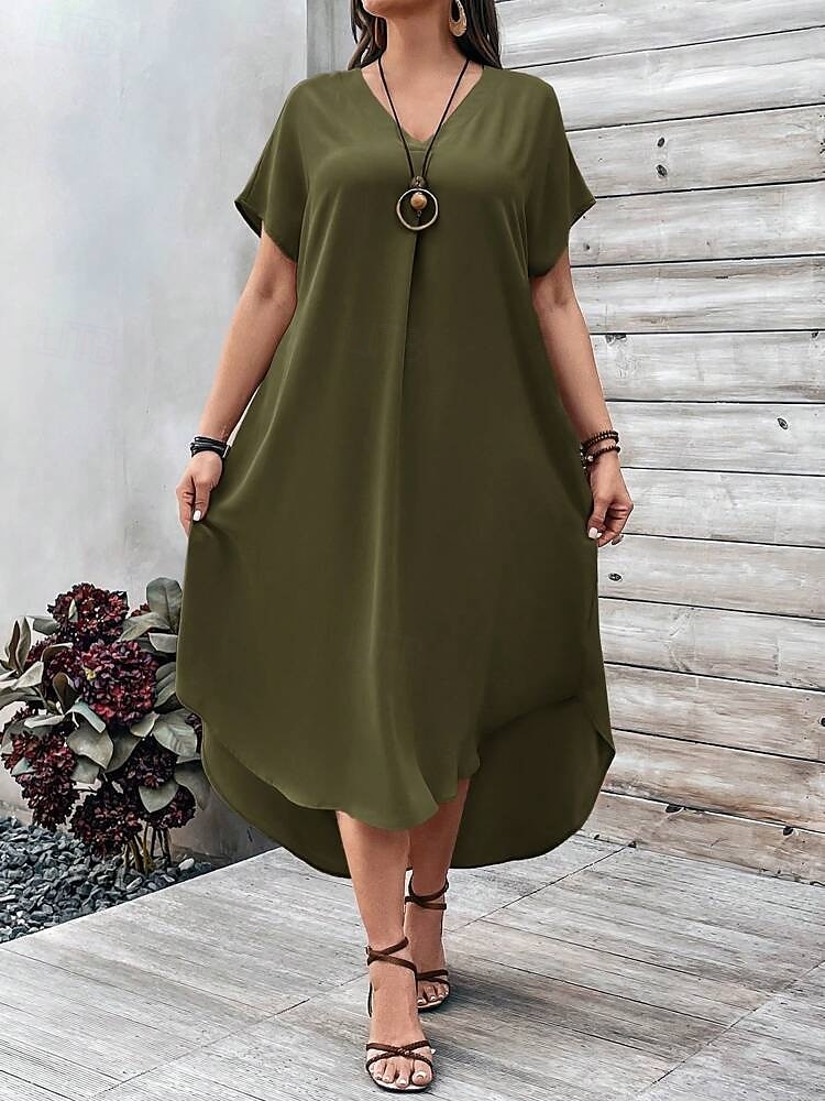 Pentru femei Rochii Midi Rochie A line Casual Zilnic Ieșire Simplu Manșon scurt În V Maro Închis Bleumarin Galben Albastru regal Vară 2025 - $29.99 –P9