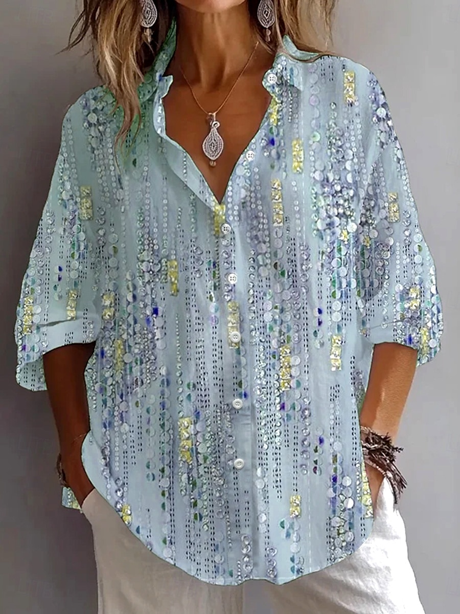 Dame Skjorte Bluse Grafisk Abstrakt Bohem Daglig Stilfull Langermet Skjortekrage Vanlige topper Daglig Ferie Ut på byen Knapper Lysegrønn Rosa Lys Lilla Lyseblå Sommer Vår 2025 - $32.99 –P2
