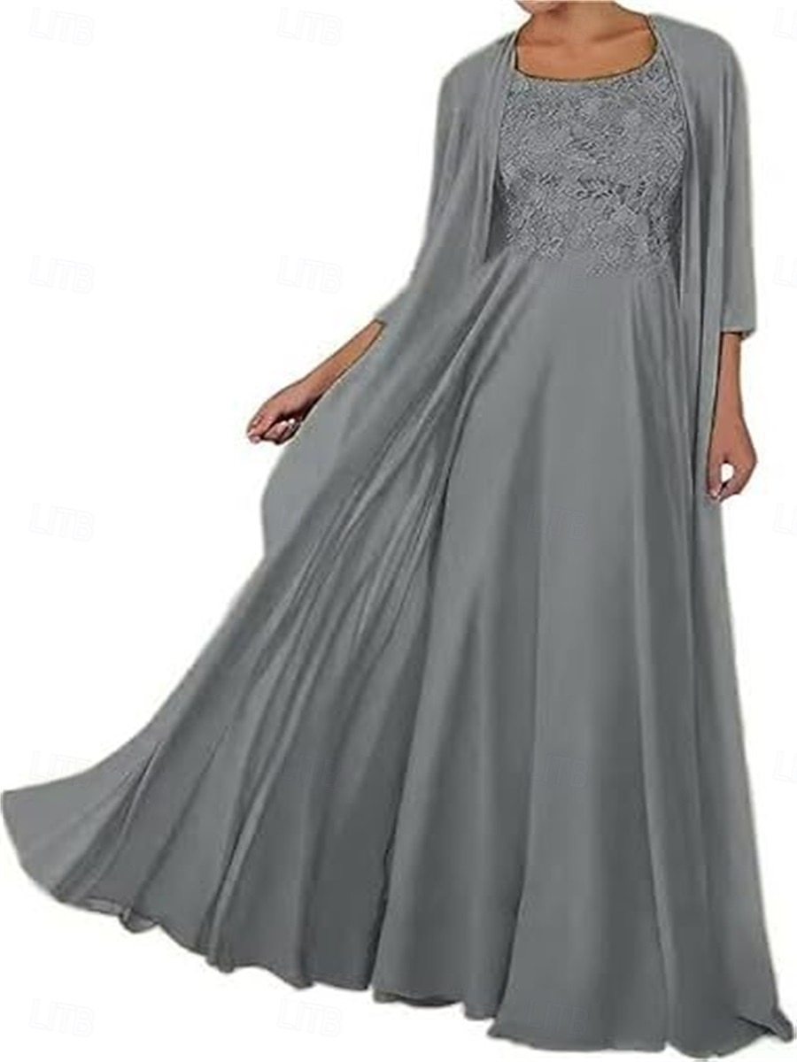 Zweiteilig Kleid-Sets Brautmutterkleid Elegant Einfach Quadrathals Bodenlang Chiffon Ärmellos mit Einfarbig 2025 2025 - $119.99 –P14