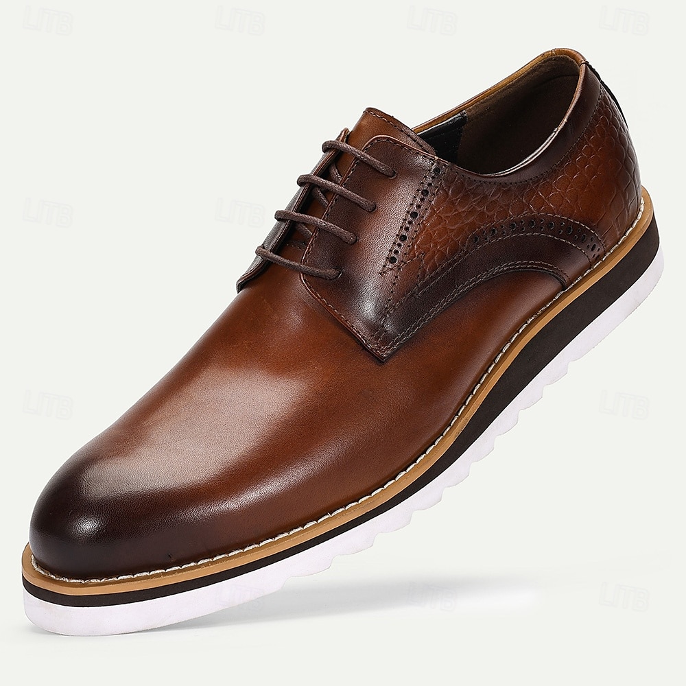 Herren-Derbyschuhe aus hochwertigem Rindsleder in Braun mit Glattleder-Finish – elegantes Schuhwerk fürs Büro, Geschäftstreffen und formelle Anlässe 2025 - $99.99 –P1